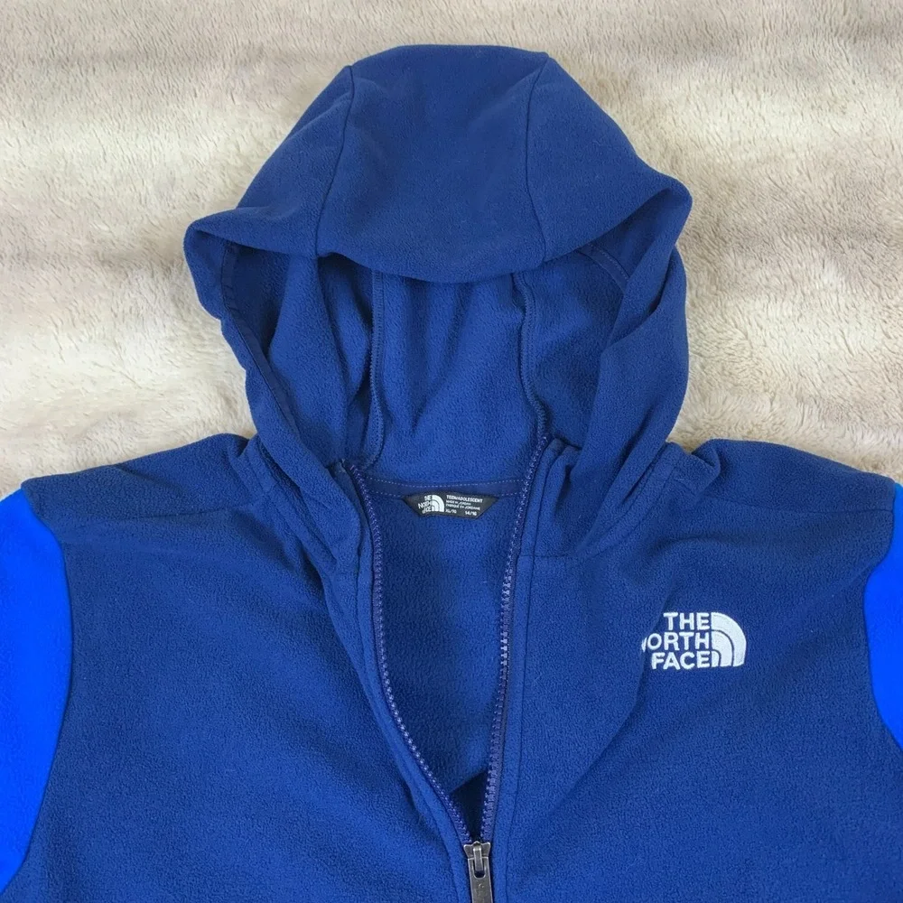The North Face Youth XL 14/16 Blue Hooded Fleece Jacket Full Zip Adult S/XS